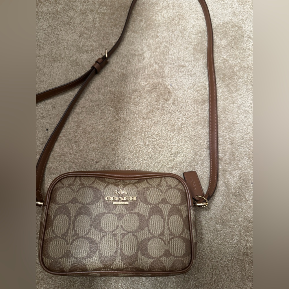 Coach Tan and Brown Signature Crossbody Bag
